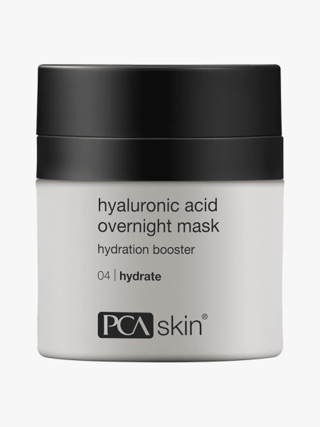 PCA Skin Hyaluronic Acid Overnight Mask in branded tub component on a light gray background